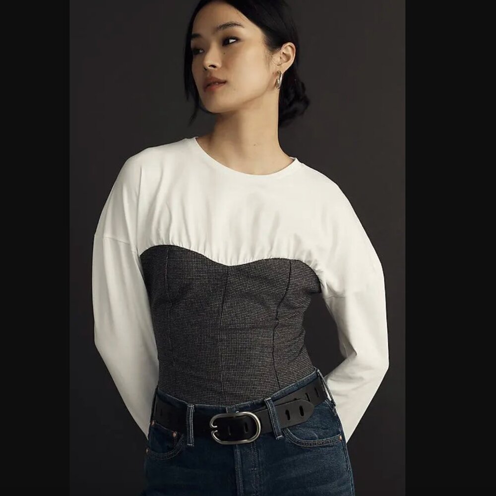 MAEVE for Anthropologie Top Twofer Long Sleeve Corset Blouse Size Medium